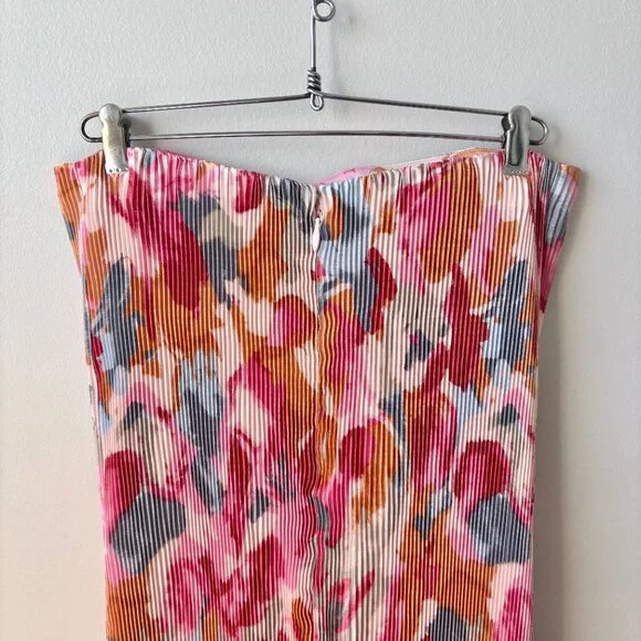 NWT A&F Giselle Pleat Release Satin Midi Dress Pink Pattern Multicolor Medium - Picture 10 of 15